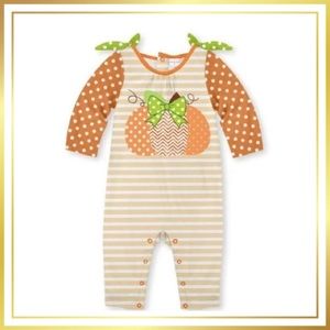PENELOPE PLUMM Orange & Yellow Polka Dot & Stripe
Pumpkin Knot-Shoulder Playsuit